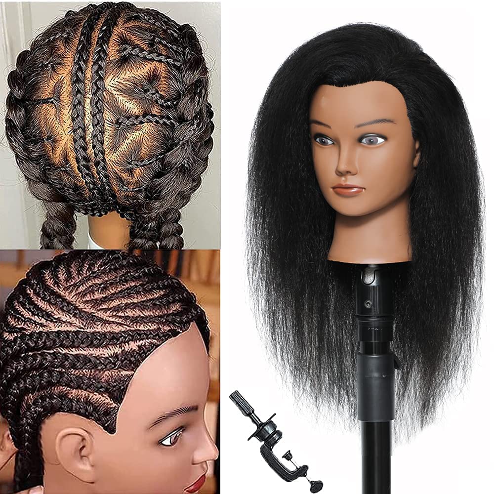 Morris Mannequin Head with 100% Real Hair Manikin Cosmetology Doll Head Hairdresser Practice Hair Styling Braiding With Clamp Stand (D1-16Inch)