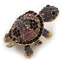 Amethyst/Deep Purple Diamante 'Turtle' Brooch In Gold Metal - 5.5cm Length
