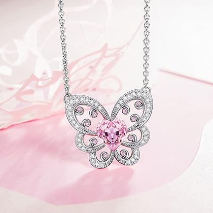 LADY COLOUR Valentines Day Jewelry Gifts for Mom, Butterfly Lovers Pendant Women Necklace with Crystals, Hypoallergenic Jewelry Gift Box Packing Birthday Gifts for Women