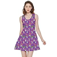 CowCow Womens Autumn Floral and Mushroom Pattern Inside Out Reversible Sleeveless Dress, XS-5XL