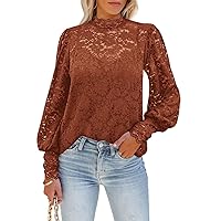 DOROSE Womens Lace Tops Dressy Casual Puff Short Sleeve Floral Summer Blouses Shirts