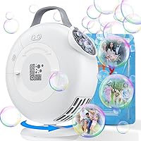 Bubble Machine, Automatic Bubble Blower for Kids Toddlers, 8000+ Bubbles Per Minute, 90° 200° Oscillating Electric Plug-in or Batteries Bubble Maker, Bubble Toys for Outdoor Birthday Party - White