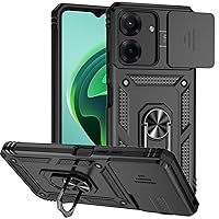 Case for Redmi 13C,Military Grade Car Holder Protection [Built-in Kickstand] Magnetic Metal Ring Holder Heavy Duty TPU+PC Shockproof Phone Case for Xiaomi Poco C65 4G/Redmi 13C (Black)