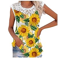 Funny Shirts for Women Womens Lace Tank Top Blouse Cap Sleeve Summer Casual Crew Neck Loose Flowy Hollow Out S