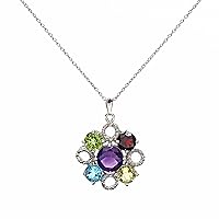 925 Sterling Silver Amethyst Garnet Peridot White Topaz Multi Gemstone Pendant | Hallmarked Jewellery | Handmade Gifts For Girls, Women