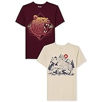 The Childrens Place Boys' Assorted Everyday Short Sleeve Graphic T-Shirts,Multipacks, Bear/Panther 2-Pack, X-Large