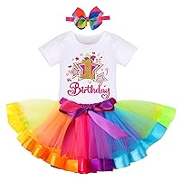 IDOPIP Watermelon 1st Birthday Outfit for Baby Girls Romper Rainbow Tutu Skirt Headband Summer Clothes Cake Smash Photo Shoot