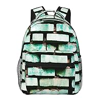 Green Brick Wall Backpack, 15.7 Inch Large Backpack, Zippered Pocket, Lightweight, Foldable, Easy To Travel