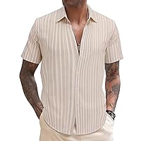 COOFANDY Men's Linen Casual Short Sleeve Shirts Button Down Summer Beach Shirt