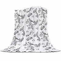 Abstract Super Soft Cozy Flannel Fleece Blanket- Branch Leaves Flower Birds Lightweight Comfy Throw Blanket for Bed/Couch/Sofa/Camping 30 x 40 Inche