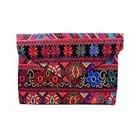 Multicolored Floral Tribal Pattern Huipil Embroidered Slim Envelope Clutch Purse Crossbody Bag - Handmade Boho Accessories