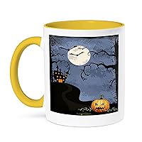3dRose Halloween Haunted House With Moon, Tree, and Pumpking - Mugs (mug_65453_8)