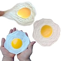 3pcs Fake Pan Fried Eggs Funny Realistic Artificial Funny Novelty Squeeze Tricky Prank Props Gags Joke Toys Stress Relief Anxiety for Adult Halloween
