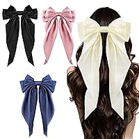 Big Bow Hair Clips 4pcs, Long Tail French hair Bows for Women Girl, Satin Silky Bow Hair Barrette, Bow Hair Dress Up Accessories for Birthday/Party/Show/Christmas/St. Patrick's Day