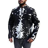 Cowhide Jacket for Men's Natural Hair on Leather Jacket Cow skin Print Distressed Pony Skin Coat Outerwear
