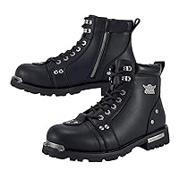 GARGOYLE BELLS Men's Motorcycle Boots PU Leather Combat Boots for Men Biker Boots with Lace-Up and Side Zipper (Black, US Footwear Size System, Adult, Men, Numeric, Medium, 13)