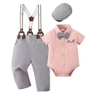 YALLET Baby Boy Clothes Suit Newborn Infant Gentleman Outfits, Formal Dress Shirt+Bowtie+Suspender Shorts Wedding Party Set