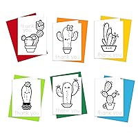 Coloring Thank You Cards: Set of 6 Thank You Notes for Kids to Color and Practice Letter Writing 100% Recycled and Made in USA (Cactus)