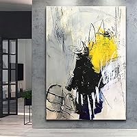 Large Framed Abstract Black Grey Yellow Canvas Wall Art Contemporary Graffiti Decor Picture Industrial Style Prints Painting Decor for Bar Living Room Office Hallway Ready to Hang