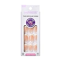 KISS imPRESS No Glue Mani Press-On Nails, French, Model', Light Neutral + White Tip French, Short Size, Squoval Shape, Includes 30 Nails, Prep Pad, Instructions Sheet, 1 Manicure Stick, 1 Mini File