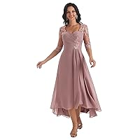 BOLENSYE Lace Appliques Mother of The Bride Dresses for Women Tea Length Chiffon Formal Evening Party Gown