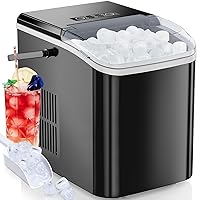 Countertop Ice Maker, Portable Ice Machine Self-Cleaning, 9 Cubes in 6 Mins, 26.5lbs/24Hrs, 2 Sizes of Bullet Ice, with Ice Scoop, Basket and Handle, Ice Cube Maker for Home Kitchen Party,Black