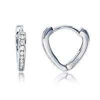 DECADENCE Sterling Silver Rhodium 2x12mm Multicolor Heart Shape Channel Huggie Hoop Earrings for Women and Girls | 1-Row Set Round Cut AAA Cubic Zirconia Hoop Earring | Secure Tube Cartilage Closure