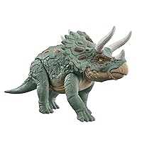 Mattel Jurassic World Gigantic Trackers Triceratops Dinosaur Action Figure, Large Species Toy, Headbutt Attack, Evolved Horn Feature, Digital Play