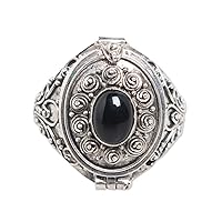 NOVICA Artisan Handmade Onyx Locket Ring .925 Sterling Silver Cocktail Indonesia Gemstone Birthstone 'Careful Heart'