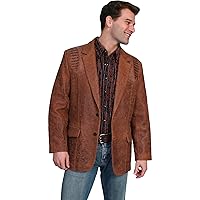 Scully Leather Mens Lambskin Caiman Inlays Two Button Blazer Brown 44L