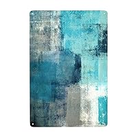 FATTTYCY Teal And Grey Abstract Art Painting Wall Art Turquoise Metal Tin Reproduction Prints For Home And Office Decor 8x12 Inch