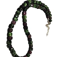 JEWELZ 18 inch Long Box Shape Faceted Cut Natural Ruby Zoisite 6-7 mm Beads Necklace with 925 Sterling Silver Clasp for Women, Girls Unisex