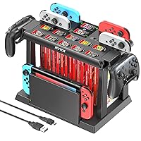 Switch Games Organizer Station with Controller Charger, Charging Dock for Nintendo Switch & OLED Joycons, Switch Mounts, Brackets & Stands for Games, TV Dock, Pro Controller, Accessories Kit Storage