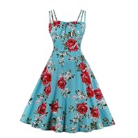 Wellwits Women's Summer Strap Sundress 1950s Vintage Formal Cocktail Dress