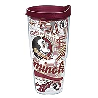Tervis Made in USA Double Walled Florida State University FSU Seminoles Insulated Tumbler Cup Keeps Drinks Cold & Hot, 24oz, All Over