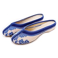 Women's Embroidered Flats Backless Shoes Household Chinese Style Casual Slippers
