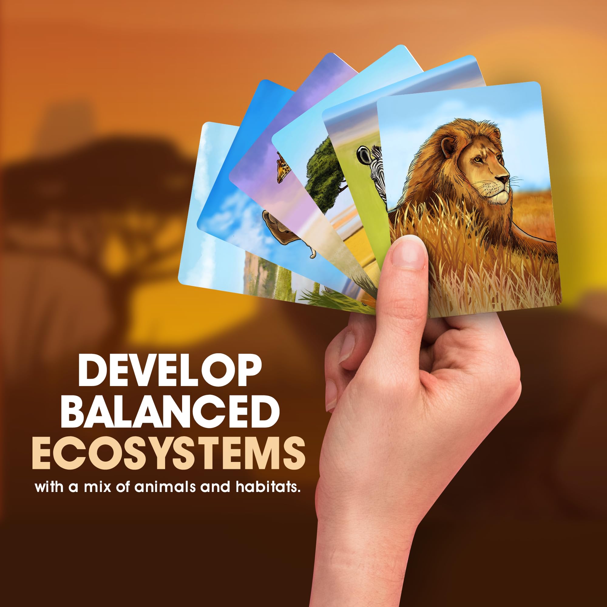 Ecosystem: Savanna - A Family Card Game About Animals on Grassy Woodland of African Savanna - Fun & Educational Ecology Game for Kids & Adults - Strategy Board Game for Gamers, Students & Teachers