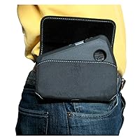Nylon Phone Pouch for Motorola Moto Z4 /Z3 Play, Rugged W/Fixed Secure Belt Clip Holder, Magnetic Closure, Fits (Otterbox Commuter) Or Slim-Fit Case On Cell Phone (Black-Sideways)