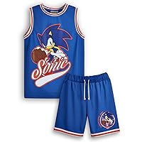Sonic The Hedgehog Boys Basketball Jersey and Shorts Set | Kids Complete Two Piece Sports Outfit in Blue | Childrens Athletic Wear Matching Bundle | Game Character Merchandise Apparel Gift
