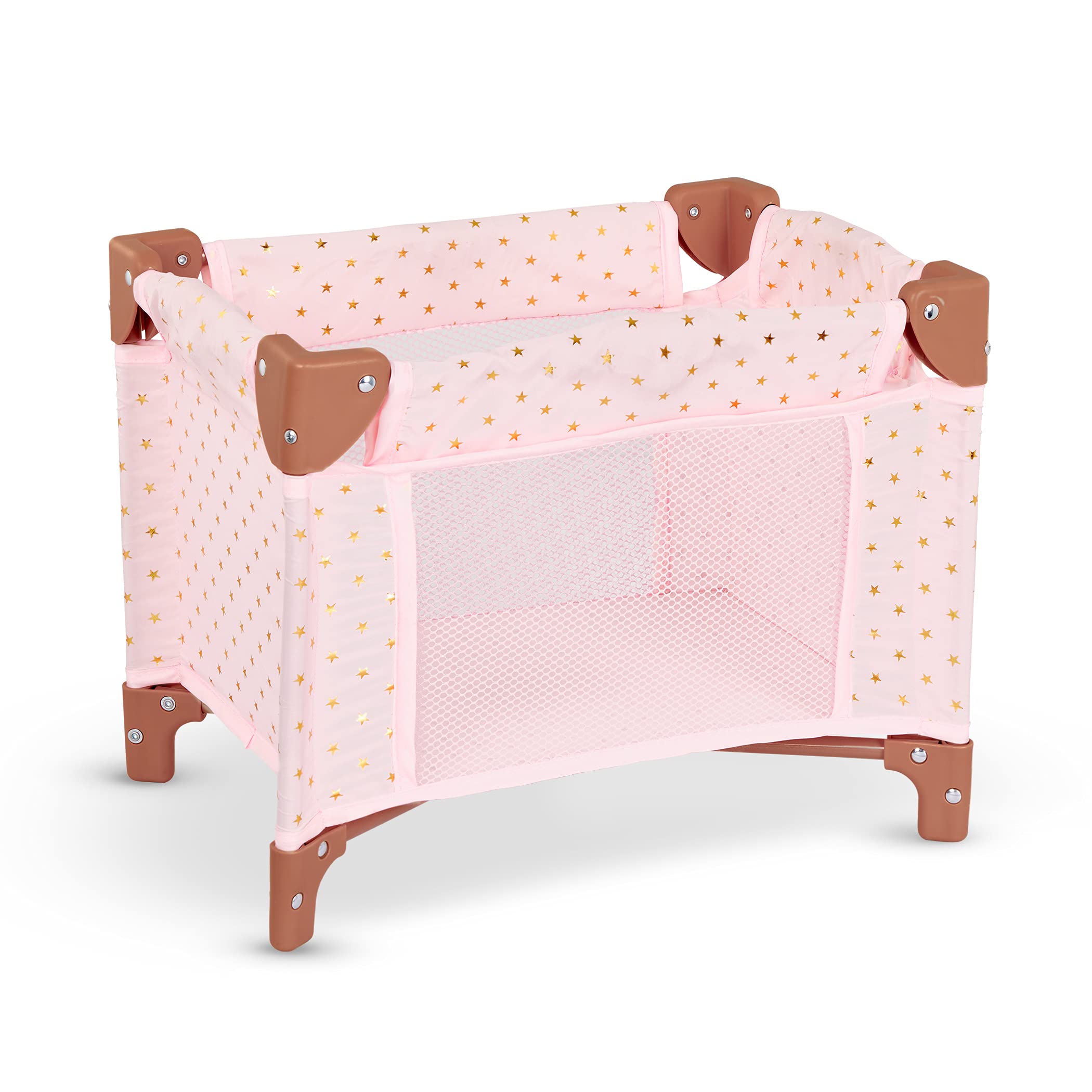 babi by Battat – Pink Baby Doll Playpen – Foldable Frame – Lovely Star Design – Fits 14-inch Dolls – Children’s Toys for Kids Ages 2+