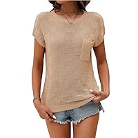 Women's Summer Textured Pocket Batwing Sleeve Knit Top, Casual Solid Cap Sleeve Round Neck Knitwear for Daily Wear