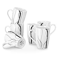 VEWEET Coffee Mugs Set of 6, 16 OZ Large Coffee Cups Set, White Mug Sets Ceramic Mugs Set with Big Handle, Microwave Dishwasher Safe, Series Fiona
