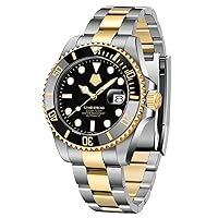 MEGALITH Mens Watch Automatic Movement Designer Watches for Men Gold Stainless Steel Band, Ceramic Bezel, Sapphire Mirror, Waterproof Mechancial Wrist Watch