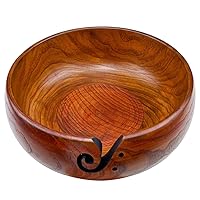 Wooden Yarn Bowl with Holes Holder 7.87''×3''Rosewood Handmade Craft Knitting Bowl Storage Knitting and Crocheting Accessories Kit Organizer, Perfect for Mother's Day and Christmas Gift