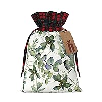WURTON Green Eucalyptus Leaves Print Xmas Party Gift Bags Drawstring Christmas Wrapping Bags Wedding Gift Bags Holiday