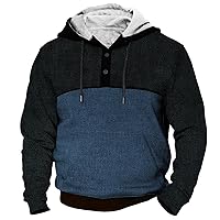 Men's Fashion Hoodies & Sweatshirts Lightweight Button Down Long Sleeve Pullover Color Block Comfy Hoodie Tops