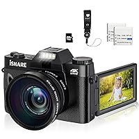 4K Digital Cameras for Photograpy, 48 MP FHD Vlogging Camera with WiFi 16X Digital Zoom 3.0 Inch Flip Screen for YouTube ( 32GB & 2 x Batteries )