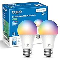 Tapo Smart Light Bulbs, 1100 Lumens(75W Equivalent), Matter-Certified, 16M Colors WiFi Light Bulb, Dimmable, CRI>90, Voice Control w/Siri, Alexa & Google Assistant, A19 E26, Tapo L535E(2-Pack)