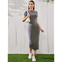 Summer Dresses for Women 2022 Solid Bodycon Dress (Color : Grey, Size : XS)