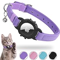 AirTag Cat Collar,Integrated Kitten Collar with Apple Airtag Holder[Purple],Soft GPS Cat Collar with Air Tag Holder and Bell,Air Tag Cat Collars for Girl Boy Cats,Puppies,Lightweight Cat Tracker